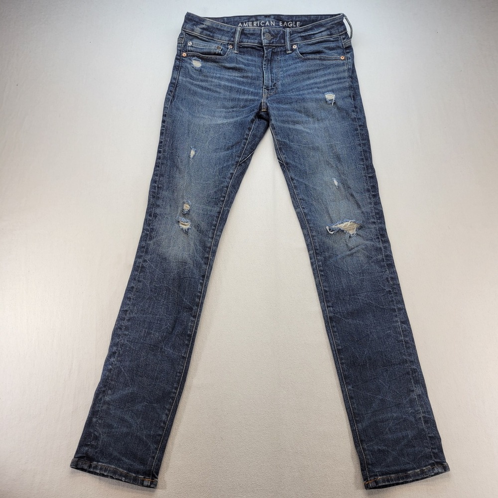 American Eagle Slim Jeans Mens 30x34 Blue Move Free Distressed Denim